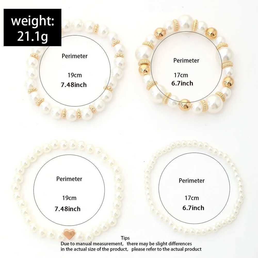 4pcs/Set Simple White Faux Pearls Beads Beaded Heart Temperament Bracelet Set Elegant Handmade Hand String Jewelry Accessory W250121