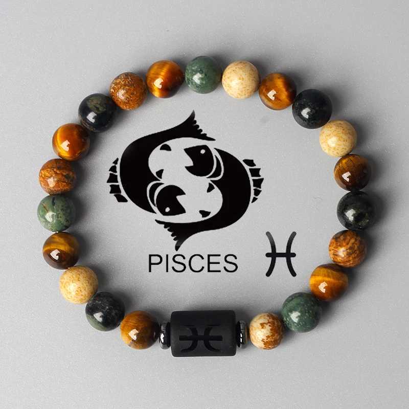 12 Constellation Charm Bracelet Mens Fashion Tiger Eye Stone Bead Bracelet Virgo Leo Libra Couple Jewelry W240913