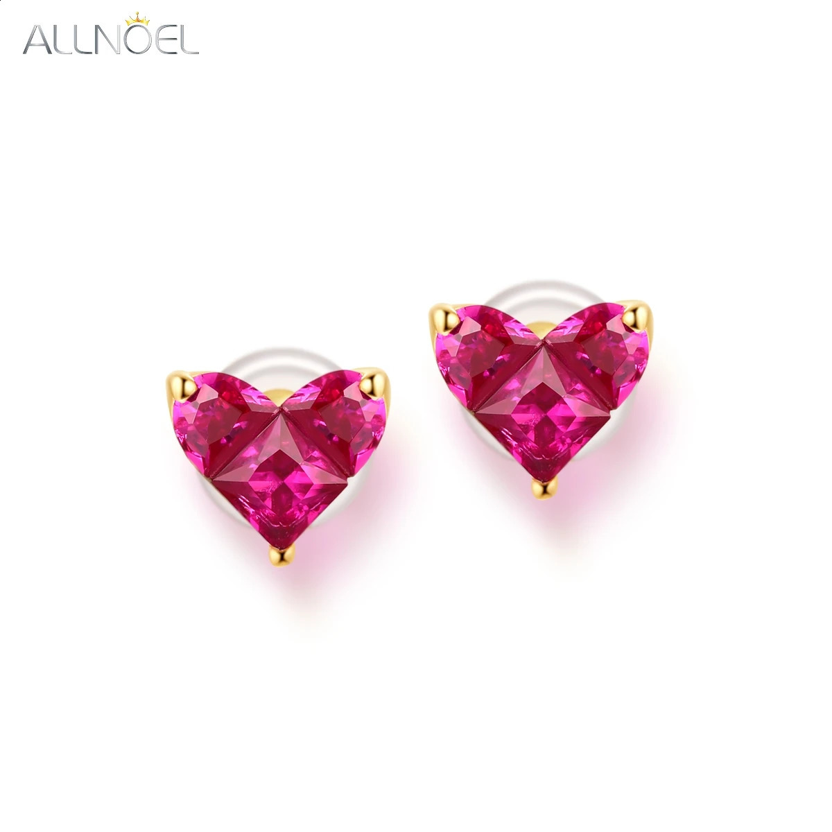 Allnoel Solid 9K14K18K gold earrings suitable for women red corundum heart sweet and romantic anniversary gift handmade jewelry 240912