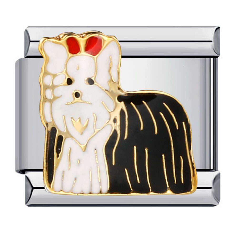 Small Animal Cartoon Titanium Gold Plated Enamel DIY Bead Italian Charm Bracelet Links Stainless Steel Fit 9Mm Jewelry Making Gifts