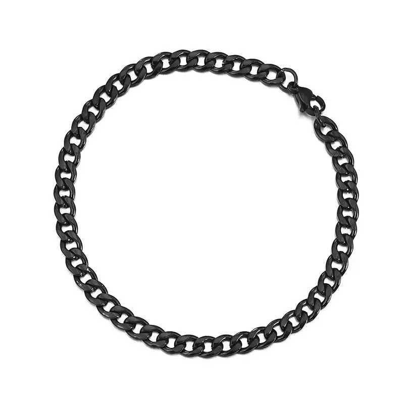 Black Titanium Steel Bracelet Chain for Men Women Fashion Classic Solid Cuban Link Chains Unisex Jewelry Bangle Christmas GiftX240913