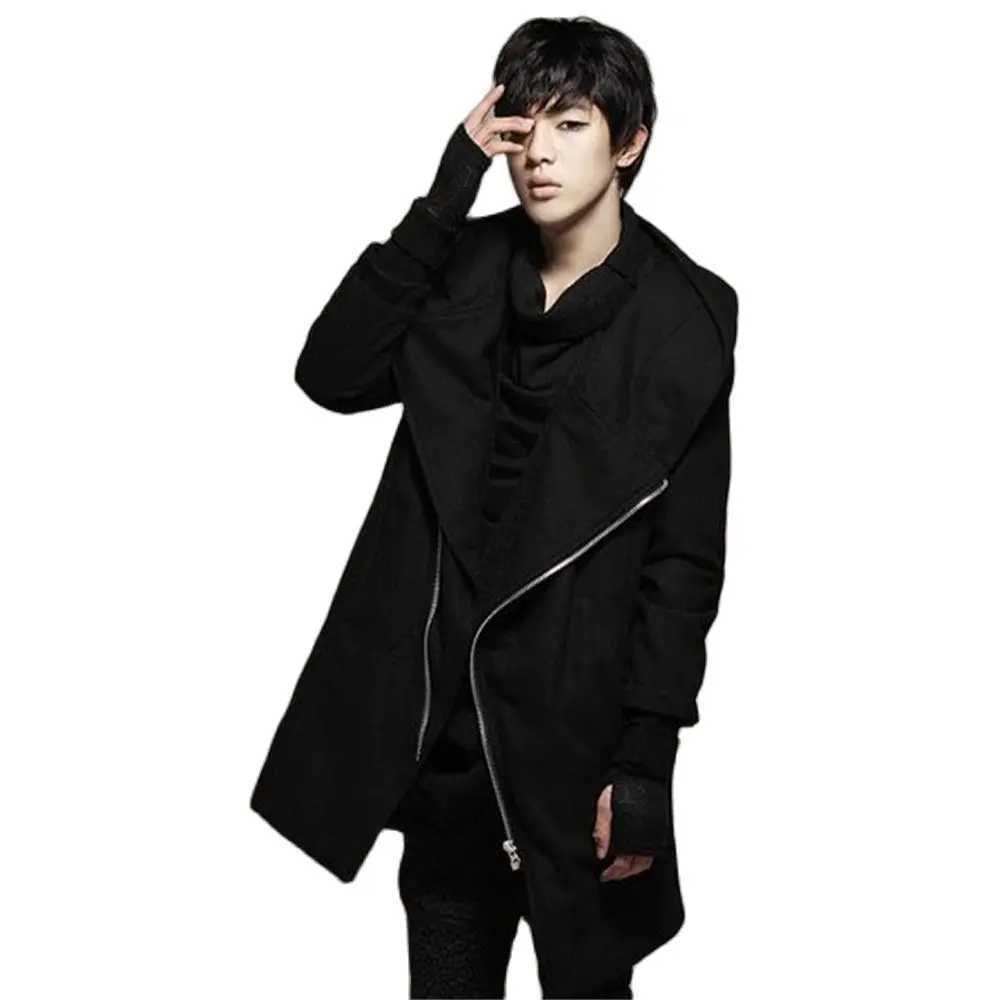 Men Cloak Coats Streetwear Hooded Black Long Sleeve Trench Men Cape Outerwear Punk Style Irregular Hip Hop Jackets Spring S-4xl Y240913
