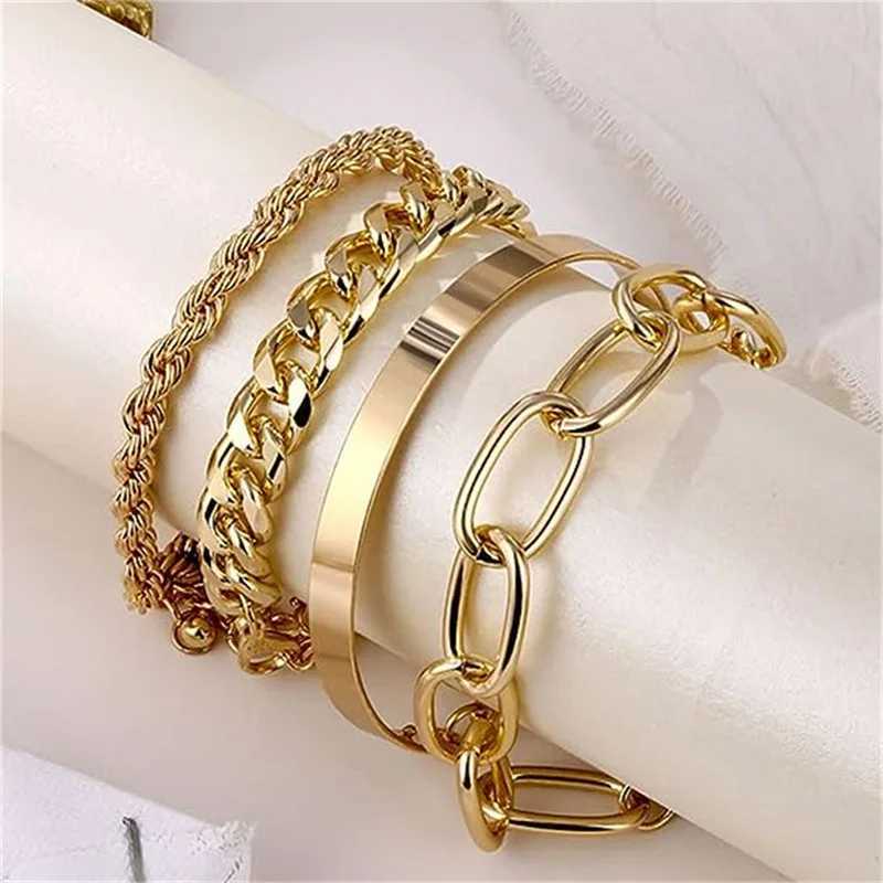 HNSP 4-piece Stainless Steel Bracelet Set For Women Jewelry Female Hand Chain AccessoriesX240913