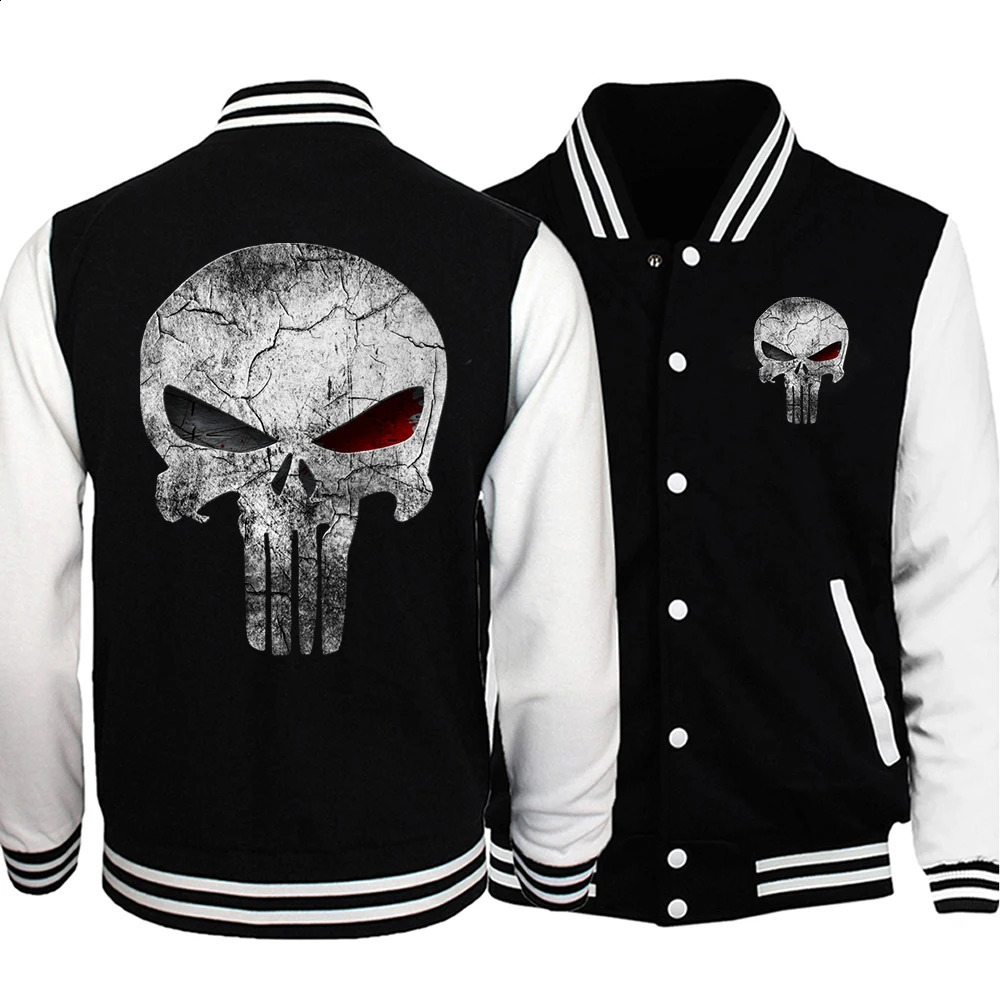 Skull series printed jacket mens fashion hip-hop baseball uniform personalized casual jacket warm soft clothing mens 240906