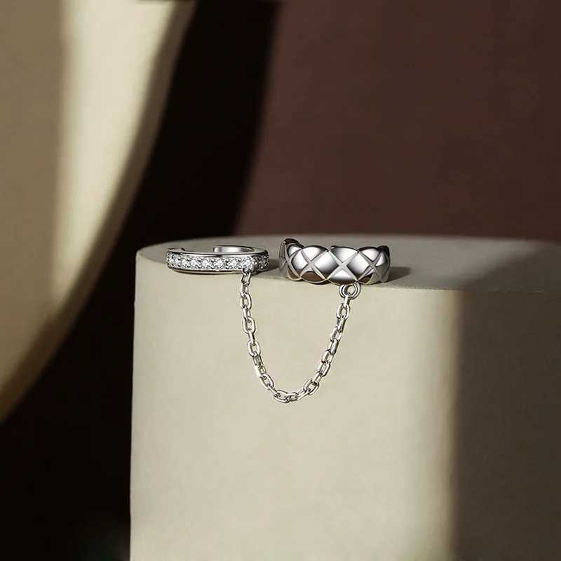 KOFSAC Simple and Small Integrated Ear Bone Clip Women Trendy Temperament 925 Silver Lattice Pattern Ear Clip Without Ear HolesX240913