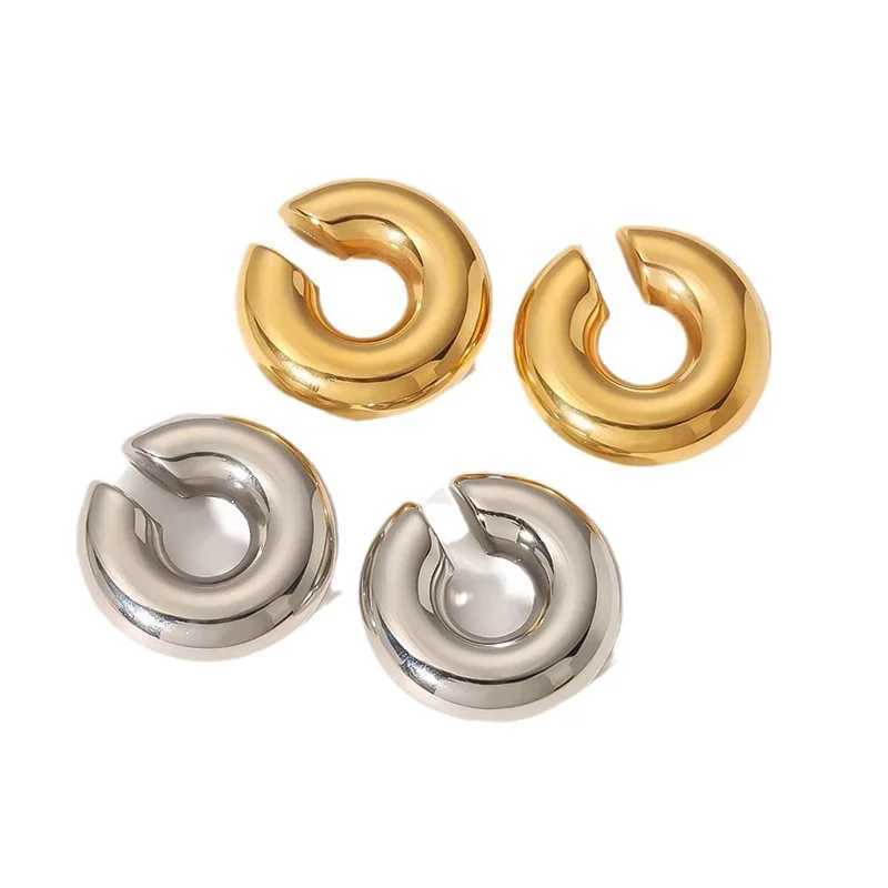 Punk Non Piercing Chunky Round Circle Clip Earring for Women Gold Plated C Shape Ear Cuff Stud Tube Thick Earclips Jewelry GiftsX240913