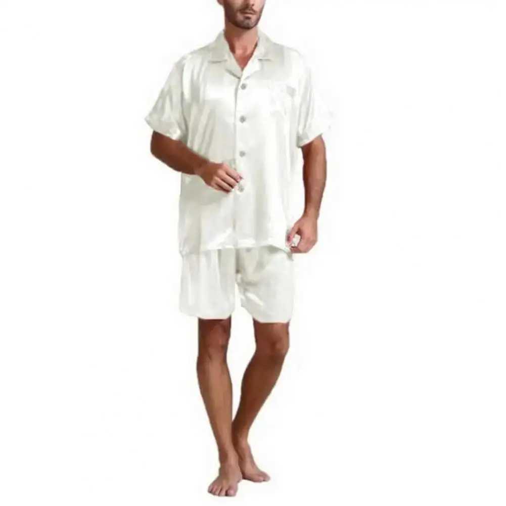 2024 New M-3XL Fashion Men Silk Satin Pajama Sets Soft Sleepwear Men Silk Short Sleeve Tops Home Pajamas Large Size Summer Suits Y240913