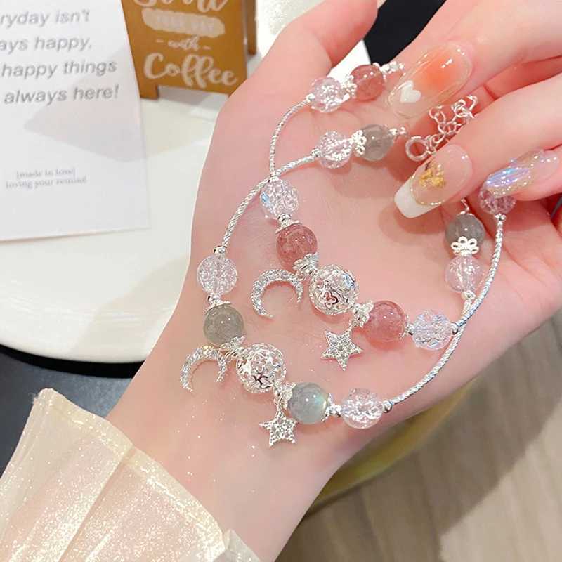 1 lovely star moon bracelet Exquisite pink bracelet womens metal chain bead bracelet sisters girlfriend gift W240913