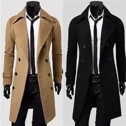 Fashionable Korean Mens Woolen Overcoat Medium-length Trench Double Row Buttons Fast Sale Y240913