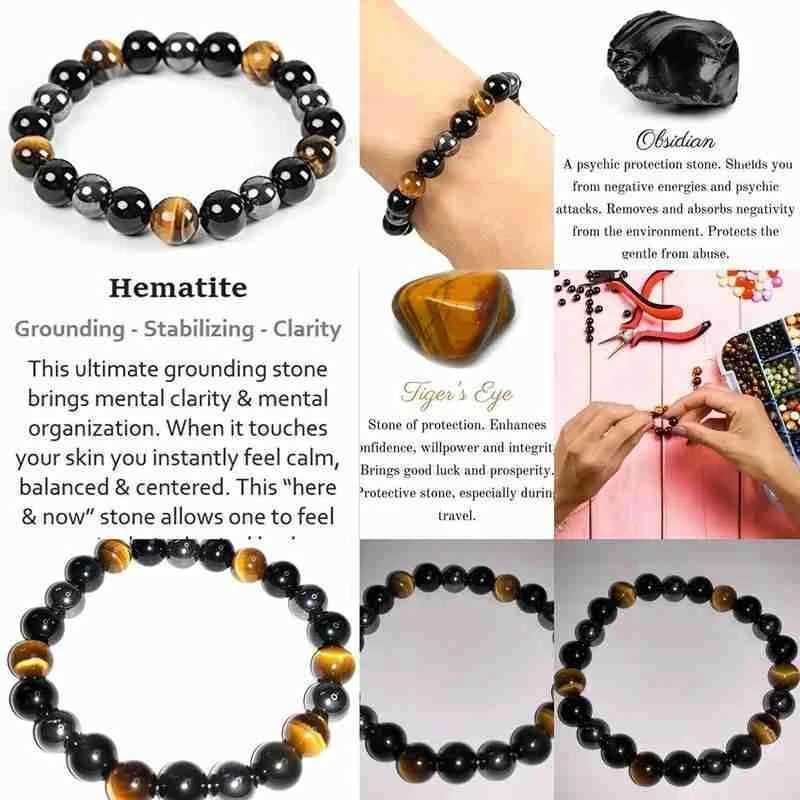 1. Natural obsidian hematite tiger eye bracelet used for male magnetic health protection and for female soul jewelry W240913