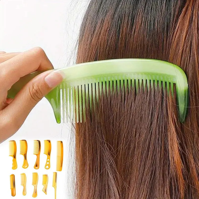 A Pack Of 10 Ox Tendon Combs Set In Yellow AntiStatic Thickened And Durable Color 240911
