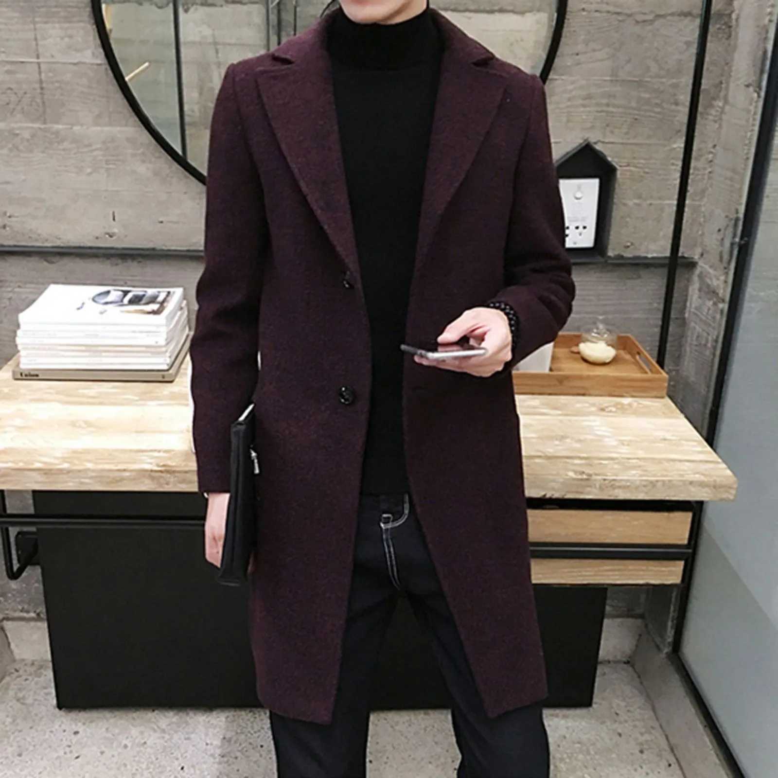 Autumn Winter Mens Casual Trench Fashion Middle Long Jacket Slim Long Sleeve Coat Male Cotton Warm Temperament Windbreaker Y240913
