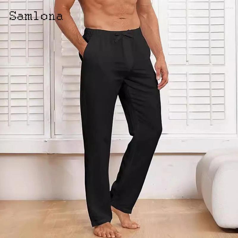Men's Pants Casual Pocket Linen Solid White Black Straight Trouser Plus Size Mens Elegant Fashion Sweatpants Men Daily Bottoms