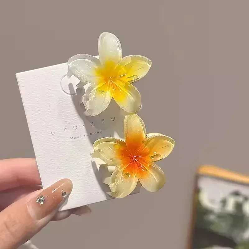 Beach Hawaiian Gradient Flower Sweet Acrylic Hair Claws Clip for Women Girls Hairpins Summer Headwear Hair AccessoriesX2409