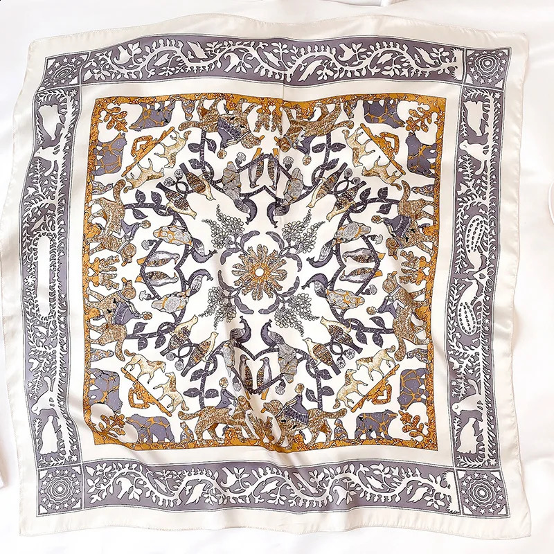 Spring 100% Mulberry Silk Scarf Women er Birds Horse Print Square Bandana Ladies Party Accessories Wear Shawl Foulard 240909
