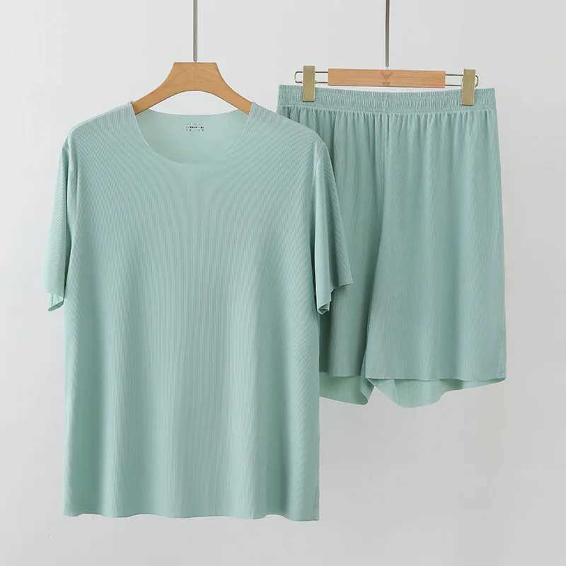 2023 New Mens Ice Silk Soft Sleepwear Women Summer Pajamas Set O Neck Solid Home Clothes Male Female Pyjamas Set For Couples Y240913