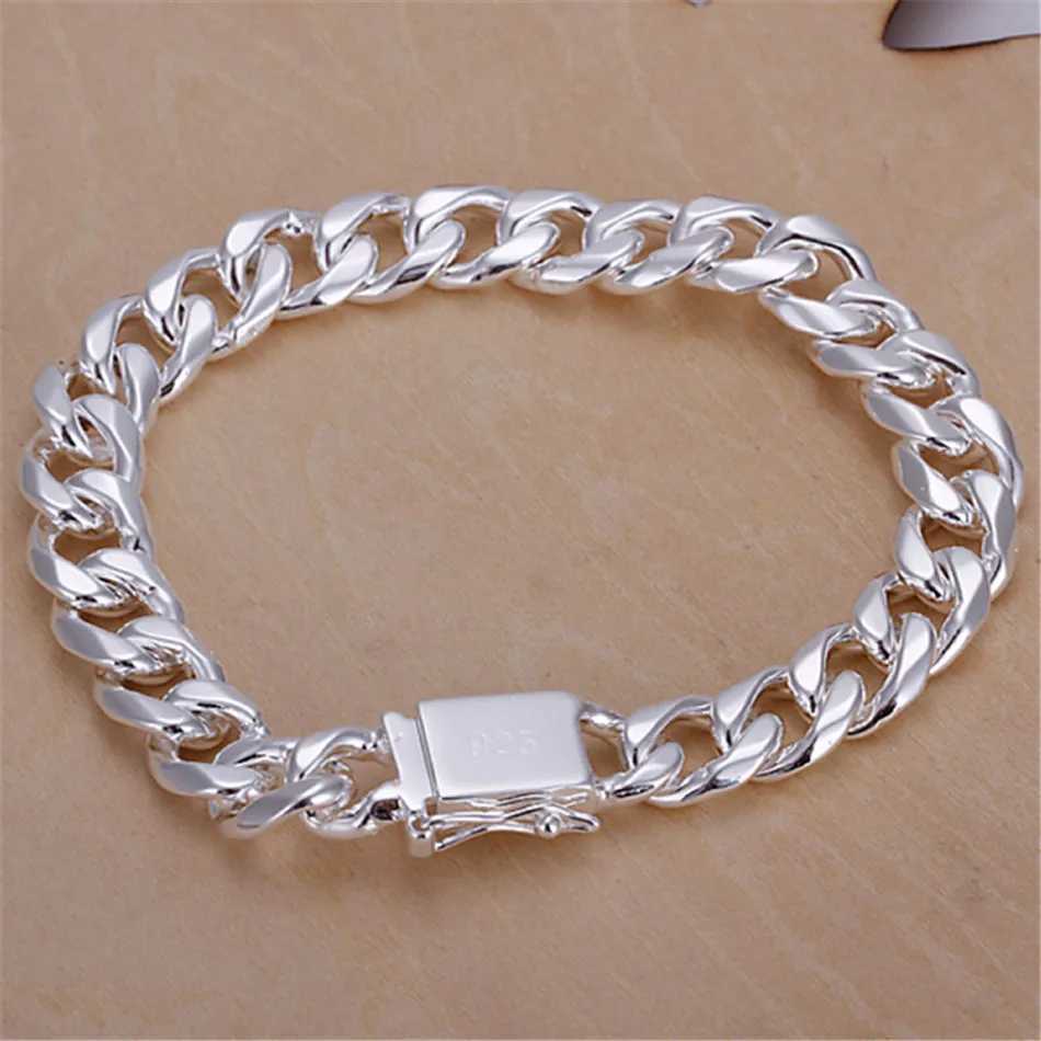 New High-end Womens Mens Fine S925 Sterling Silver Bracelet Fashion Jewelry Gift Mens 10MM Square Beautiful GemX240913
