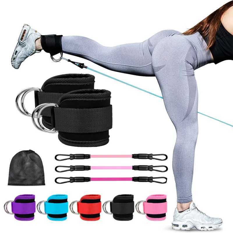 Ankle Straps Resistance Bands Set D-Ring Support Cuffs Gym Leg Strength Fitness Yoga Elastic Bands Hip Booty Circle Thigh Squat Y240913