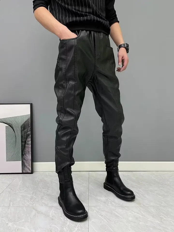 Mens Bicycle Leather Pants Fashion Artificial Leather Motorcycle Tricycle Mens Rock Style Elastic Style Mens Leather Pants 240913