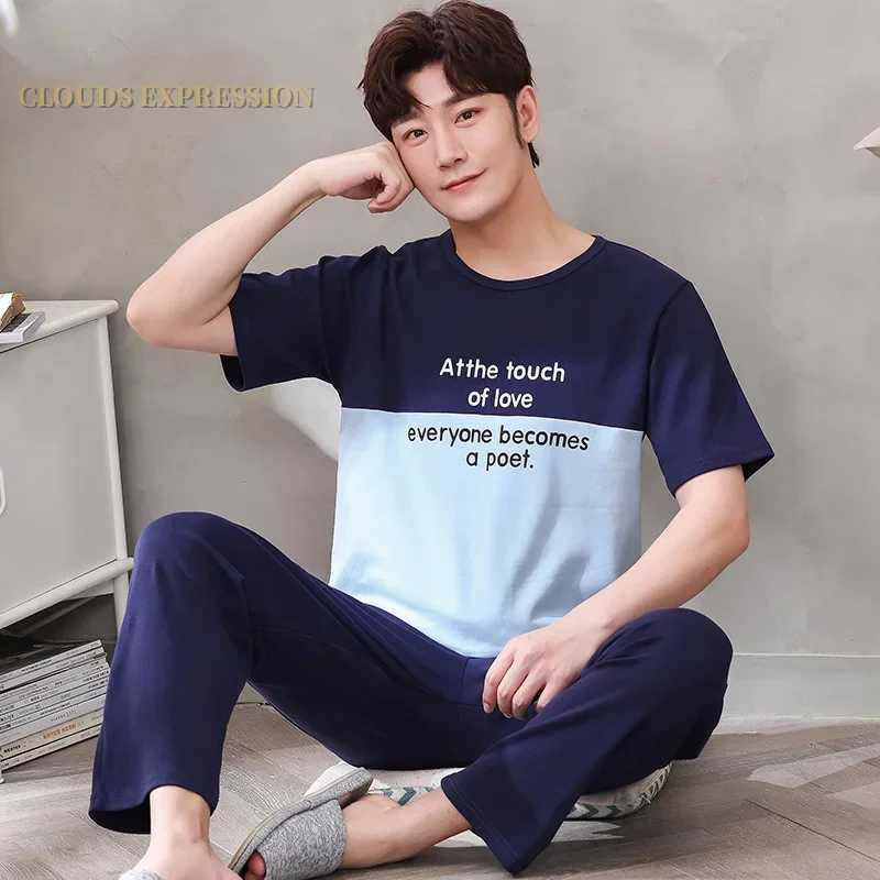 Summer Knitted Pj Short Sleeved Mens Pajamas Sets Male Pajama Set Letter Pajama For Men Sleepwear Suit Homewear Size XXXL1264 Y240913