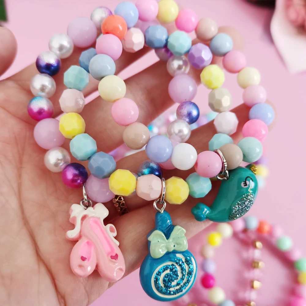 5 pieces/set of cute unicorn cartoon heart star bracelets for children and girls elastic candy bead bracelets cute jewelry W240913