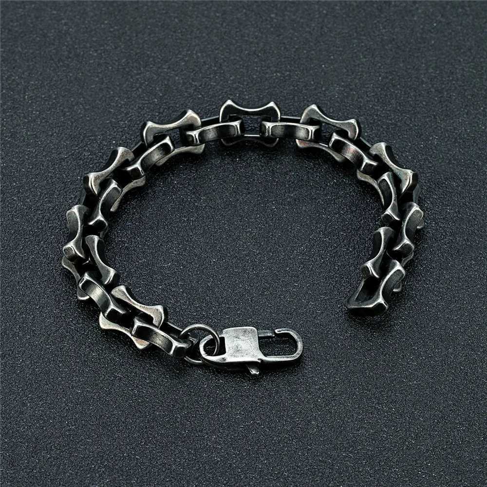 MKENDN Locomotive Vintage Oxidized Black Keel Chain Link Men Bracelet Punk Stainless Steel Motorcycle Bracelets Male JewelryX240913