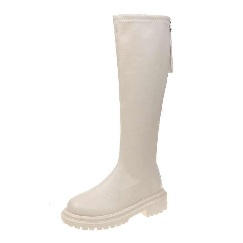 Casual Women Beige Brown Low Heels Knee Thigh High Soft Leather Platform Cowboy Winter Designer Punk Long Boots 35-42