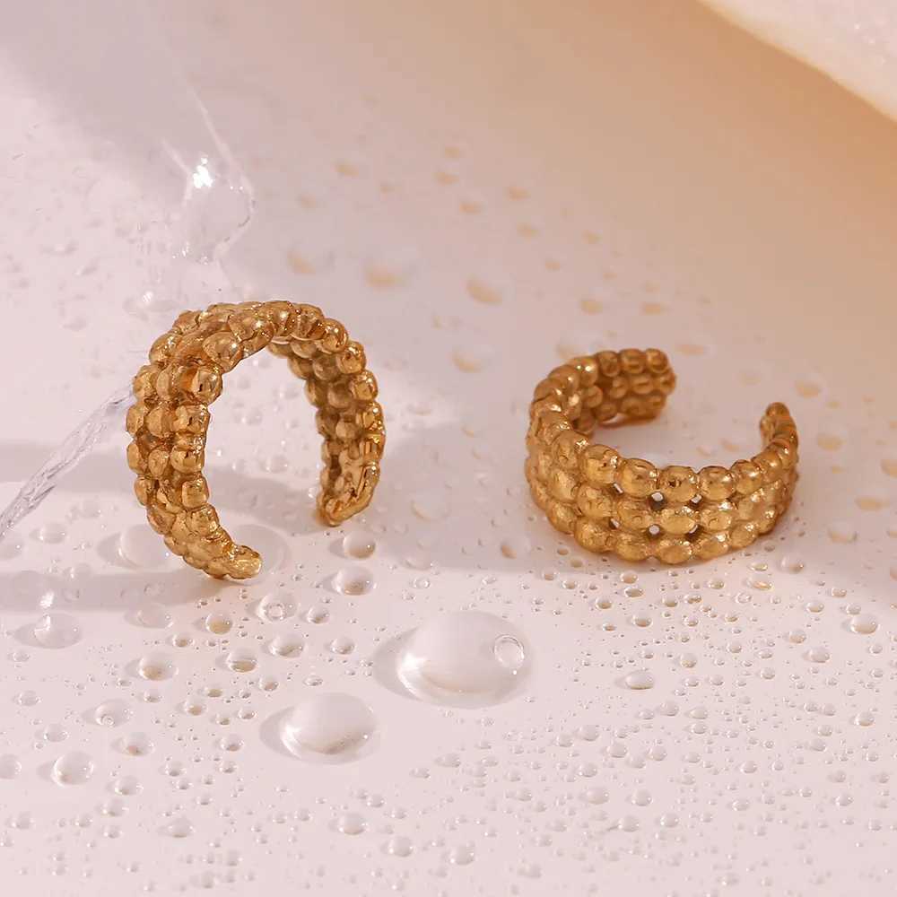 Stainless Steel Mini Three Rows Beads Clip Earrings High Quality Metal Minimalist Trendy Fashion Jewelry WomenX240913