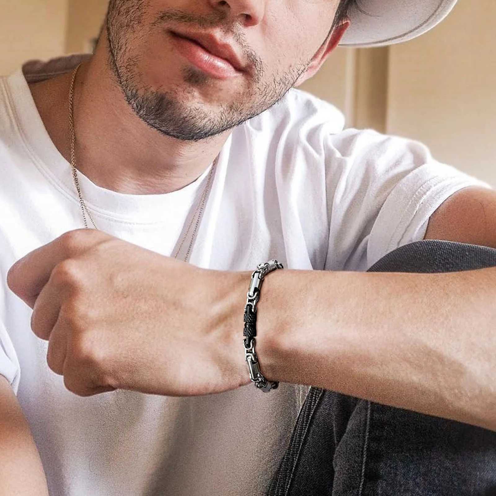 Vnox 6mm Cool Byzantine Bracelets for Men Boys Black Silver Color Stainless Steel Link Chain WristbandPunk Rock Hiphop JewelryX240913