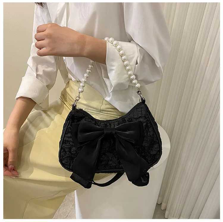 Pearl Female Bag Retro Luxury Designer Handbag Bow Crossbody Bags Fashion Canvas Women S2024 Trend Shoulder Bag Purses 240913