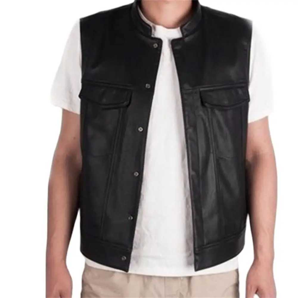Mens Vest Black Biker Motorcycle Sleeveless Jackets Overcoat Hip Hop Waistcoat Faux Leather Punk Spring Sleeveless PU Gilet FallX240913