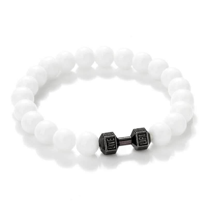 3 pure white ripple natural stone bracelets suitable for female charm beads handmade for men elastic rope bracelets dumbbell bracelets W240913