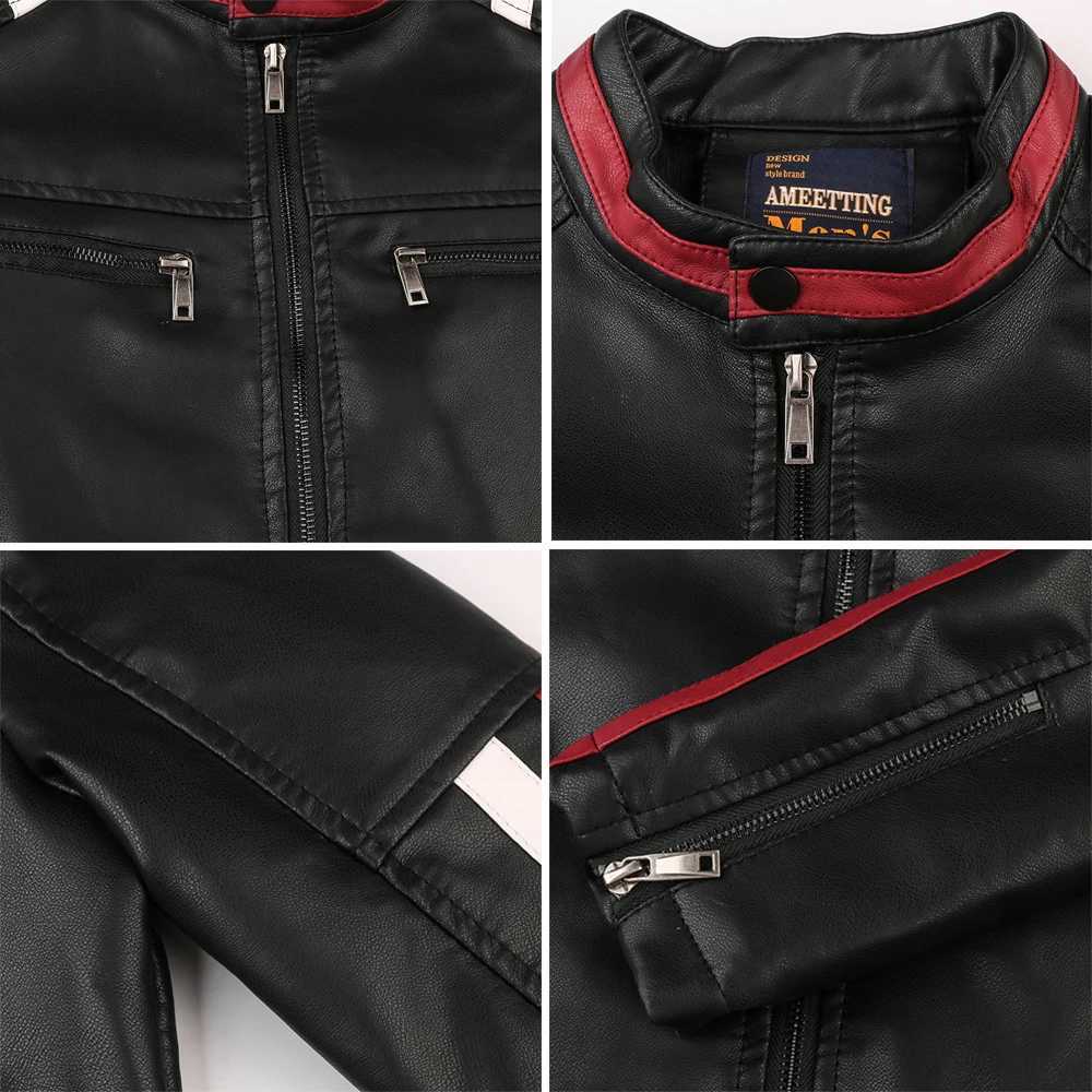 Male Leather Jacket Men Motorcycle Contact Color Faux Leather Coats Autumn And Winter Outwearing Biker Pu jackets Plus Size 6XLX240913