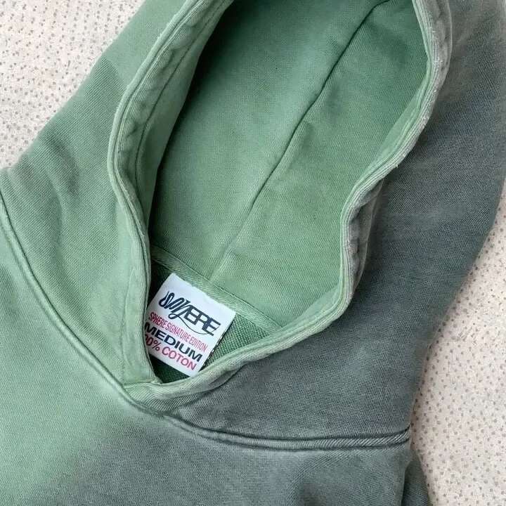 Spray dyed distressed patchwork hooded sweatshirt street retro green y2k fashion trend brand clothing loose couple hoodie