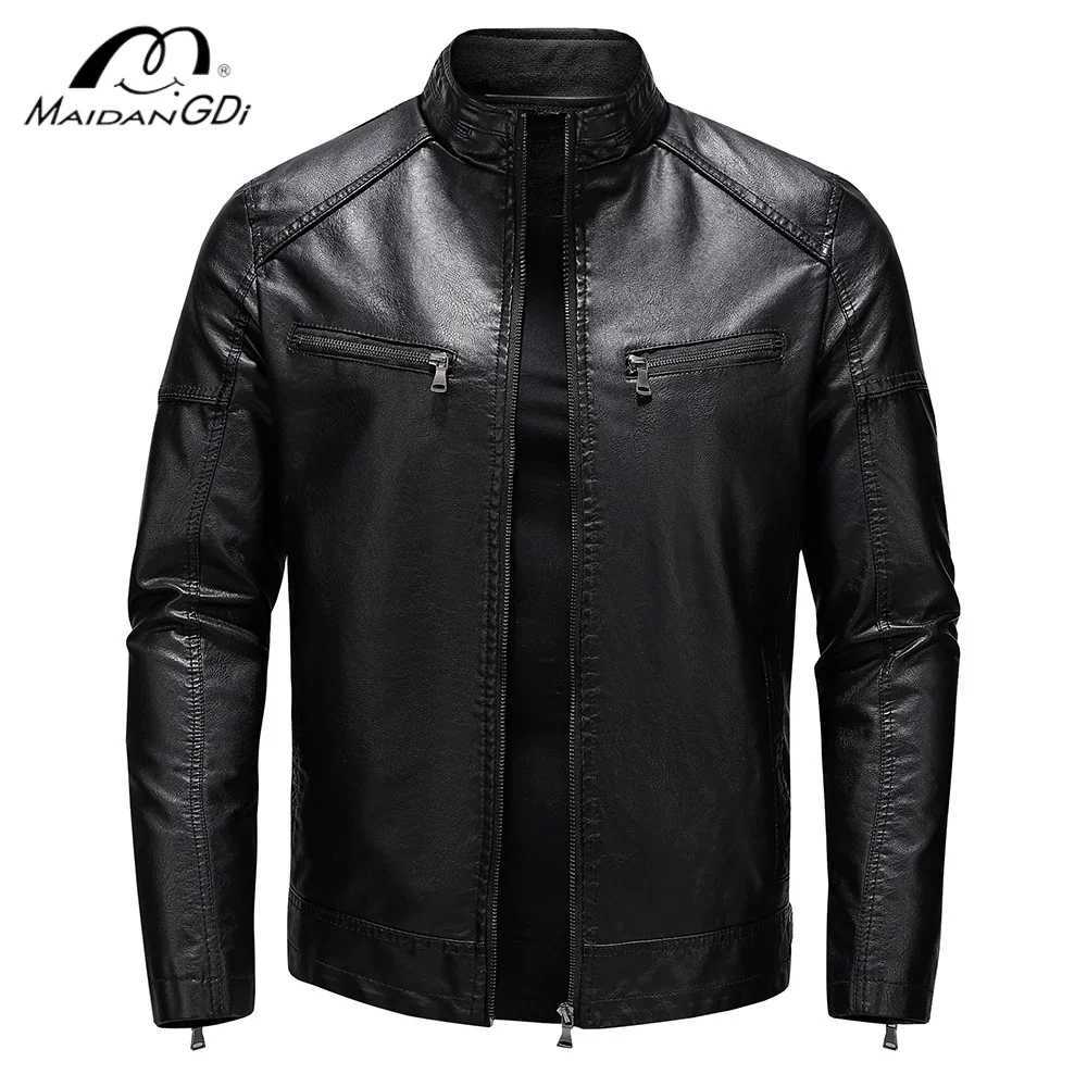 2024 Mens Autumn/Winter New Collection Mens PU Leather Jacket Short Style Stand up Collar Youth Motorcycle Leather JacketX240913