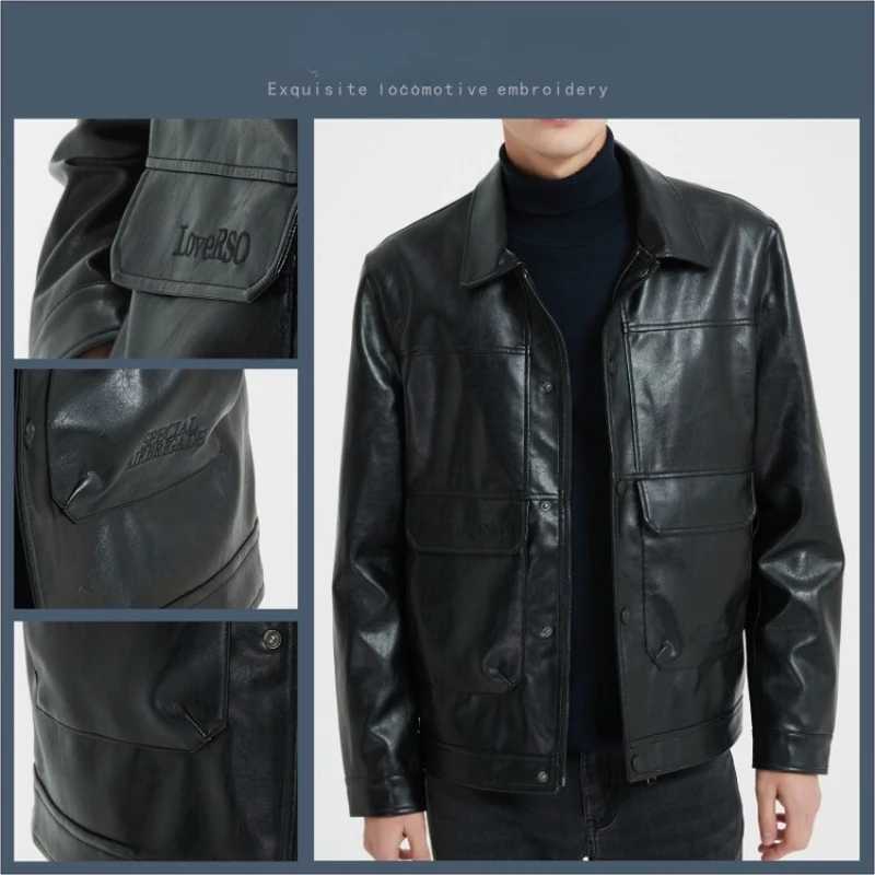 Mens PU Leather Jacket Fashion City Imitation Leather Business Leisure Business Motorcycle Jacket M-4XL HandsomeX240913