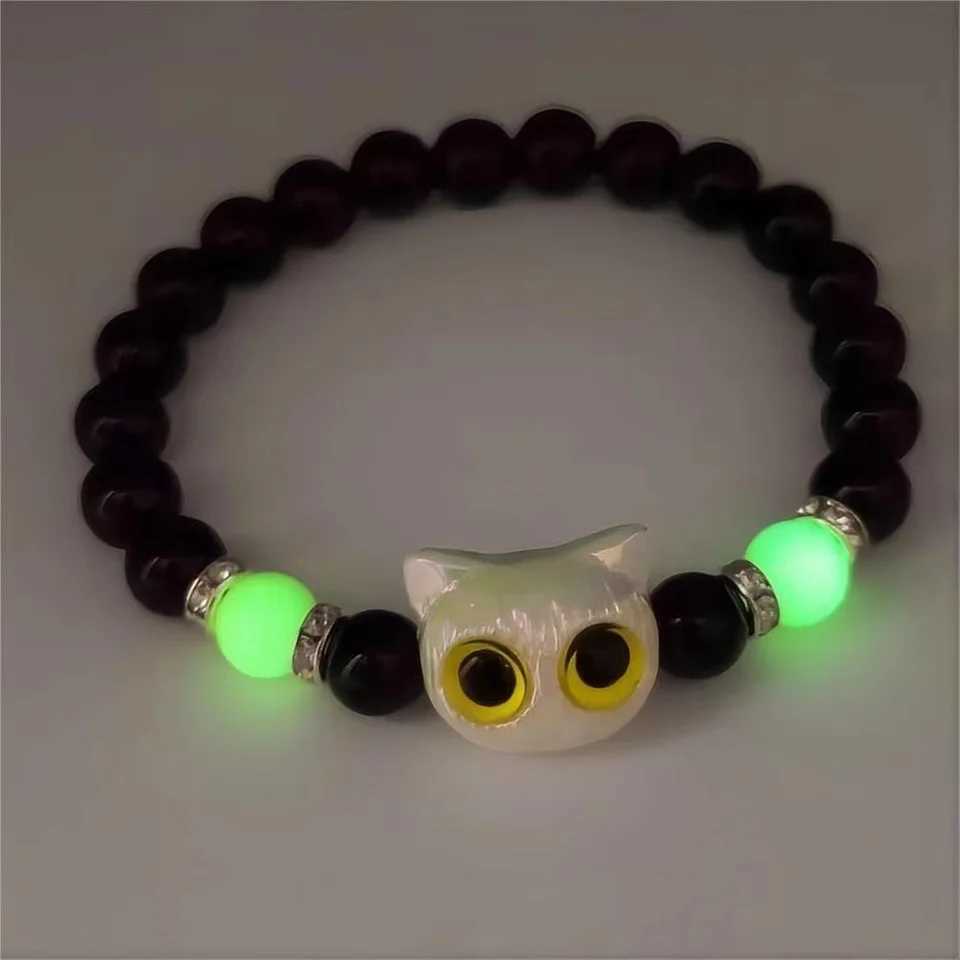 Cute Big eyed Cat Bracelet Night Light Bracelet Womens Pendant Beaded Bracelet Friendship Couple Bracelet Jewelry Gift W240913