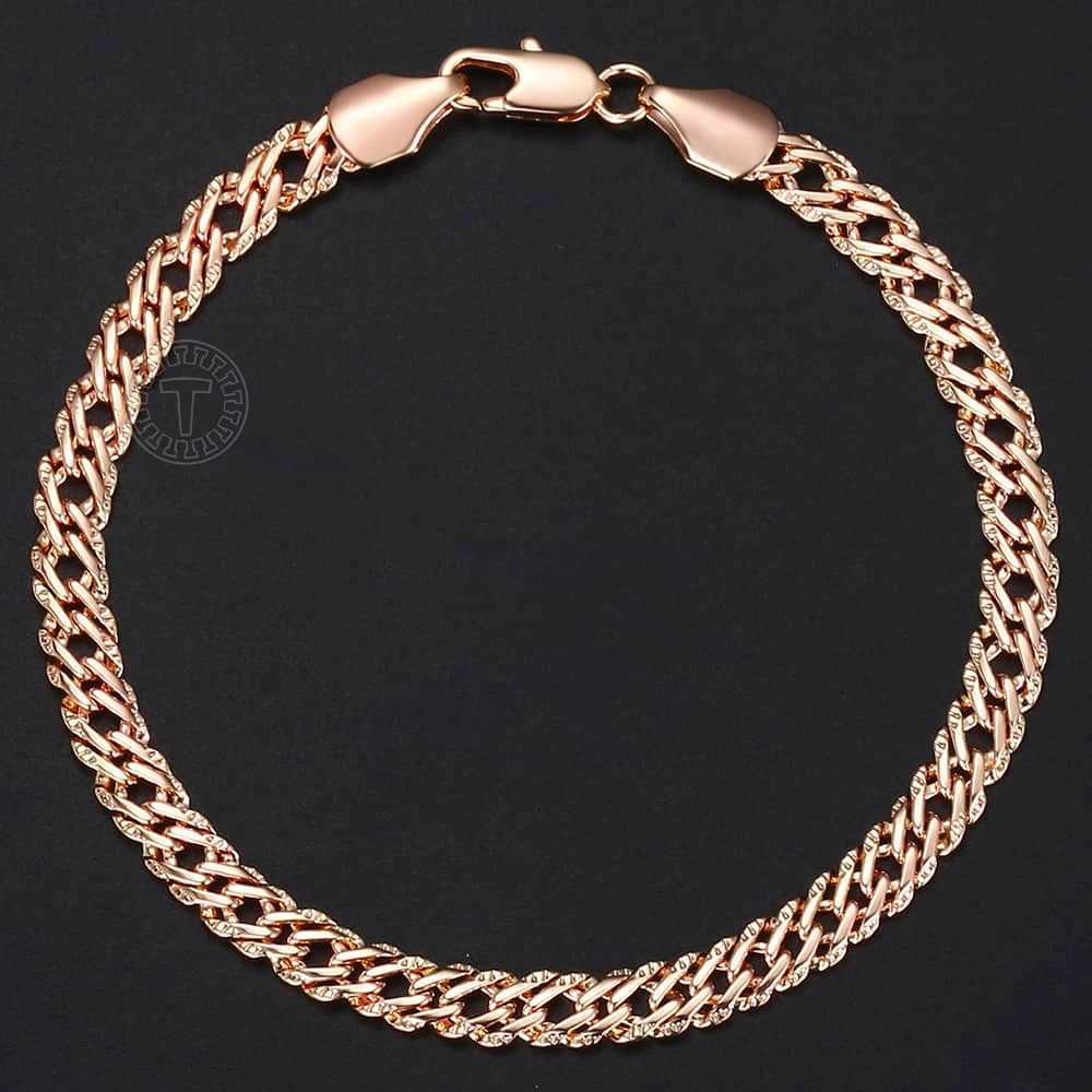 5mm Bracelets for Women Girls 585 Rose Gold Color Venitian Curb Link Bracelets Woman Fashion Party Jewelry 18cm 20cm KGB428X240913