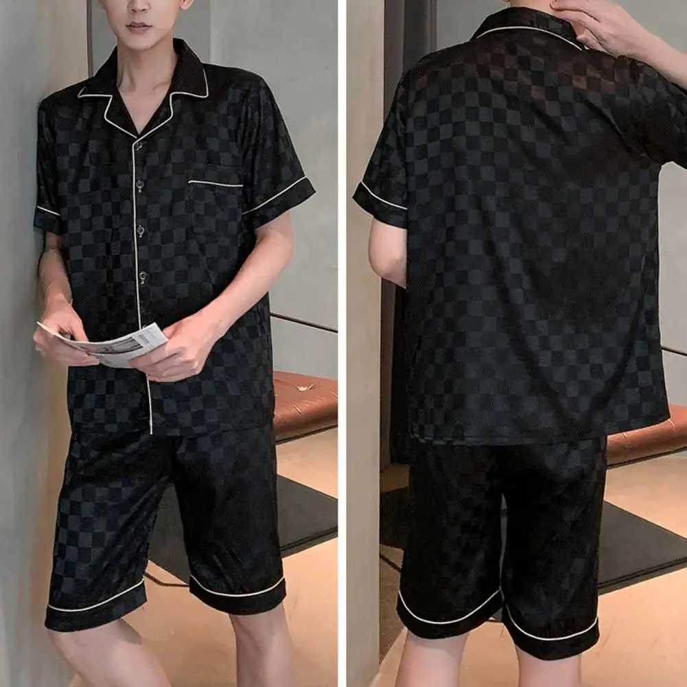 Deep Crotch 2 Pcs/Set Trendy Two Piece Set Men Summer Nighty Suit Thin Summer Pajamas Set Single-breasted Men Clothes Y240913