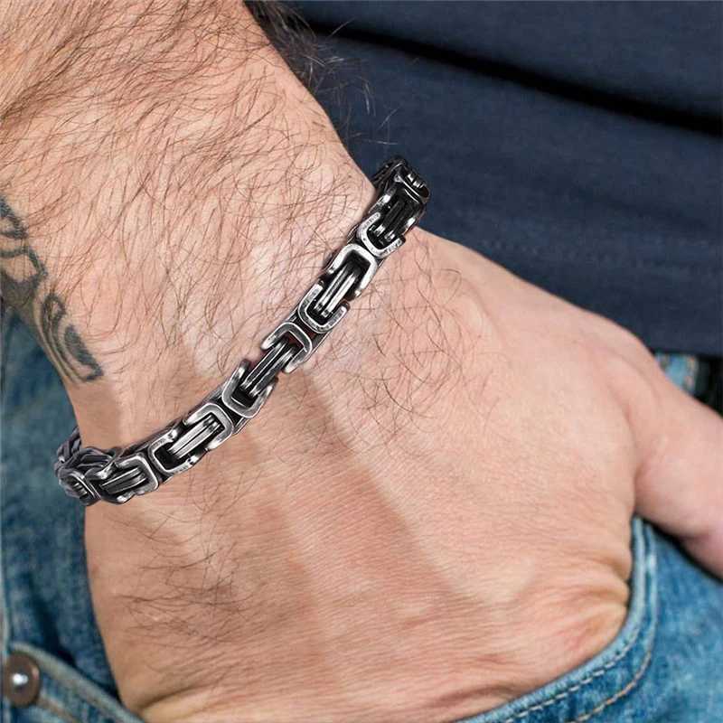 MKENDN Mens vintage 5-10mm Stainless Steel Byzantine Curb Cuban Link Chain Bracelets for Men Unisex HIp-HOP Wrist Jewelry GiftsX240913