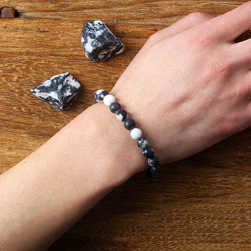 Black and white zebra jade bracelet mens natural stone beads yoga meditation pink zebra energy jade jewelry Pulsera W240913