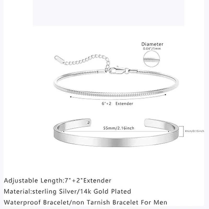 Stackable Bracelets for Men 925 Sterling Silver/14K Gold Plated Bracelet Sets Dainty Cuff Bangle Box Cuban Link BraceletsX240913