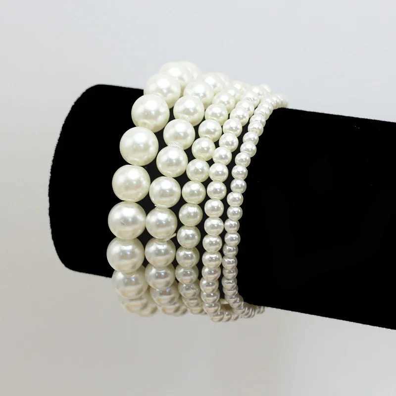 Trend 4-10mm beige imitation pearl bead elastic bracelet without adjustment suitable for customized wedding gifts for women of various sizes W240913