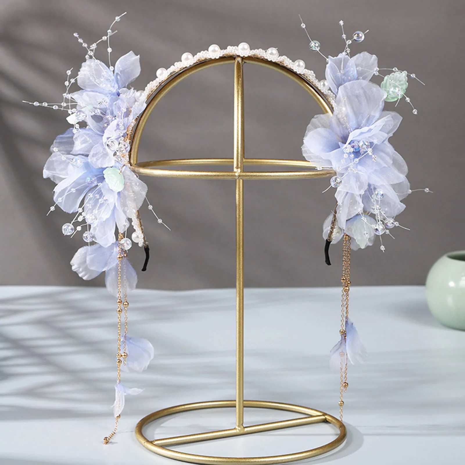 Flower Pearl Headbands Wedding Hair Accessories For Women Pink/blue Color Floral Fringe Hair Hoop Bride Chinese Head JewelryX240913