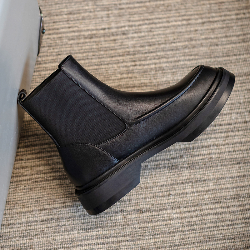 Genuine Leather Retro British Style Slip-On Fashion Ankle Boots Round Toe Flat with Women Shoes 1707