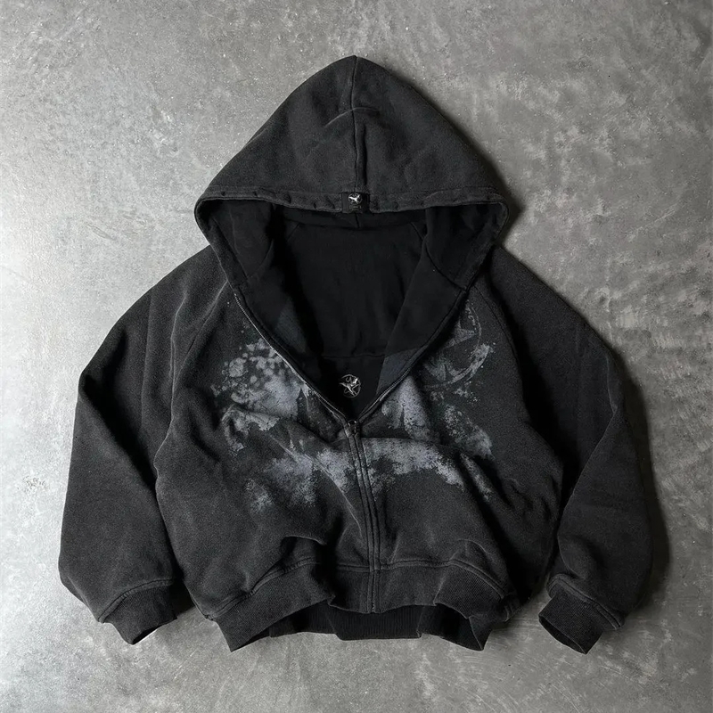 2024 US Y2K Retro Fashion Printed Oversized Zipper Hoodie Harajuku Hip Hop Gothic Sports Hoodie Street Clothing 240912