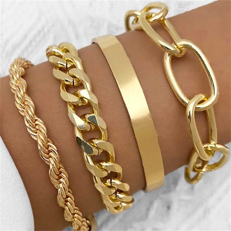 HNSP 4-piece Stainless Steel Bracelet Set For Women Jewelry Female Hand Chain AccessoriesX240913