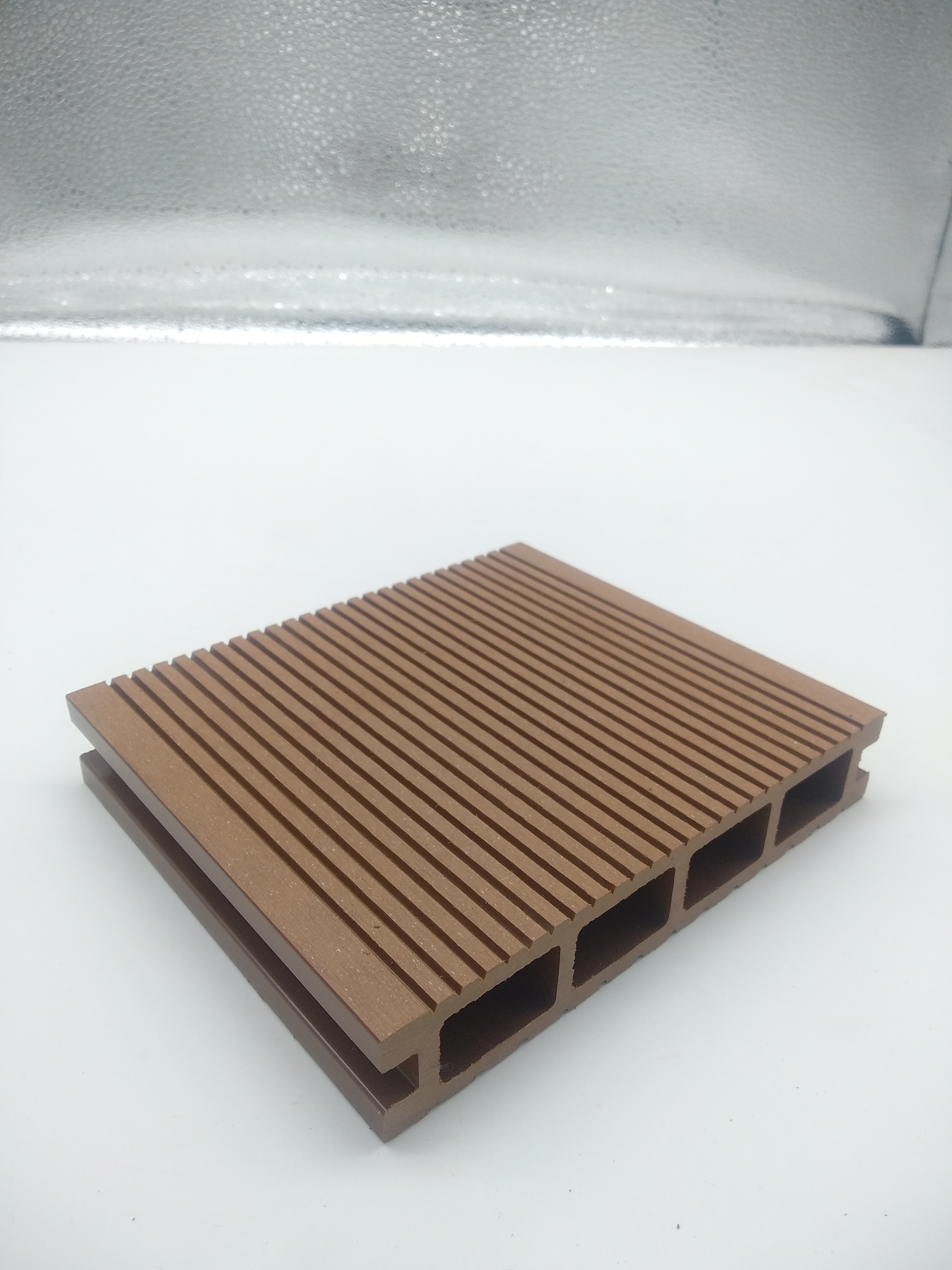 Hot outdoor waterproof striated groove square hole wood grain wood plastic flooring