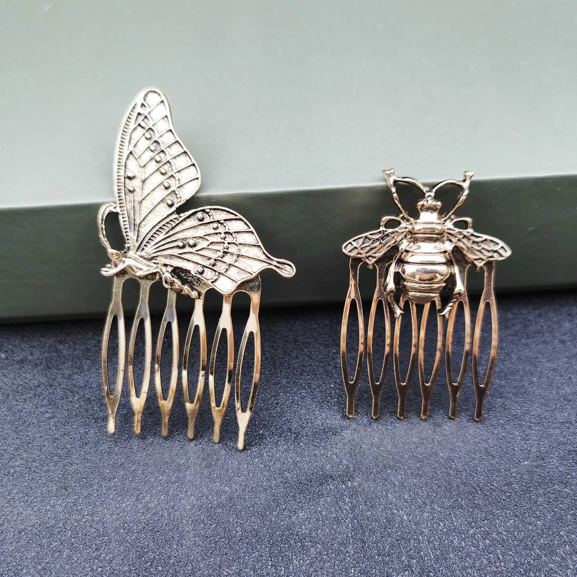 Gold Color Metal Hair Combs Pins Handmade Wedding Butterfly Comb for Brides Insects Bee Hair Clips Barrettes Jewelry AccessoriesX240913