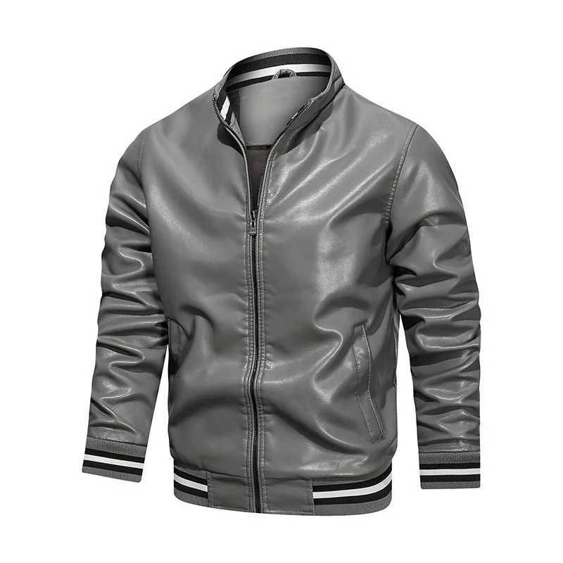 Mens Casual PU Leather Business Jacket Stand Collar Jacket Windproof Black White Sports Coat Autumn Winter WholesaleX240913